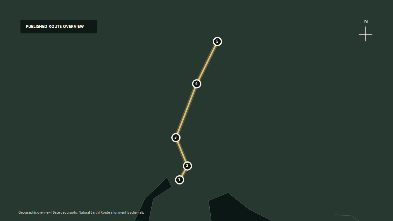 Geographic overview of the published Denali Star: Anchorage to Fairbanks route: Anchorage to Wasilla to Talkeetna to Denali to Fairbanks