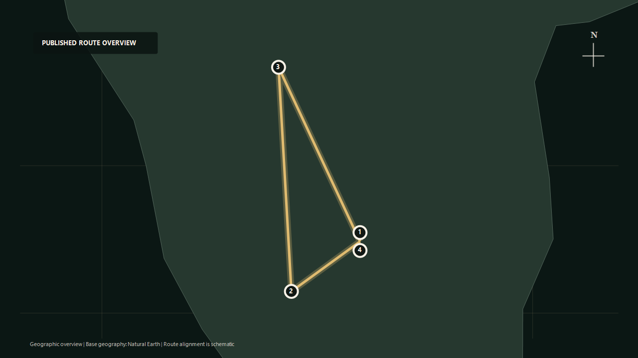 Schematic geographic route overview for The Golden Chariot: Bengaluru to Mysore to Hampi to Bengaluru
