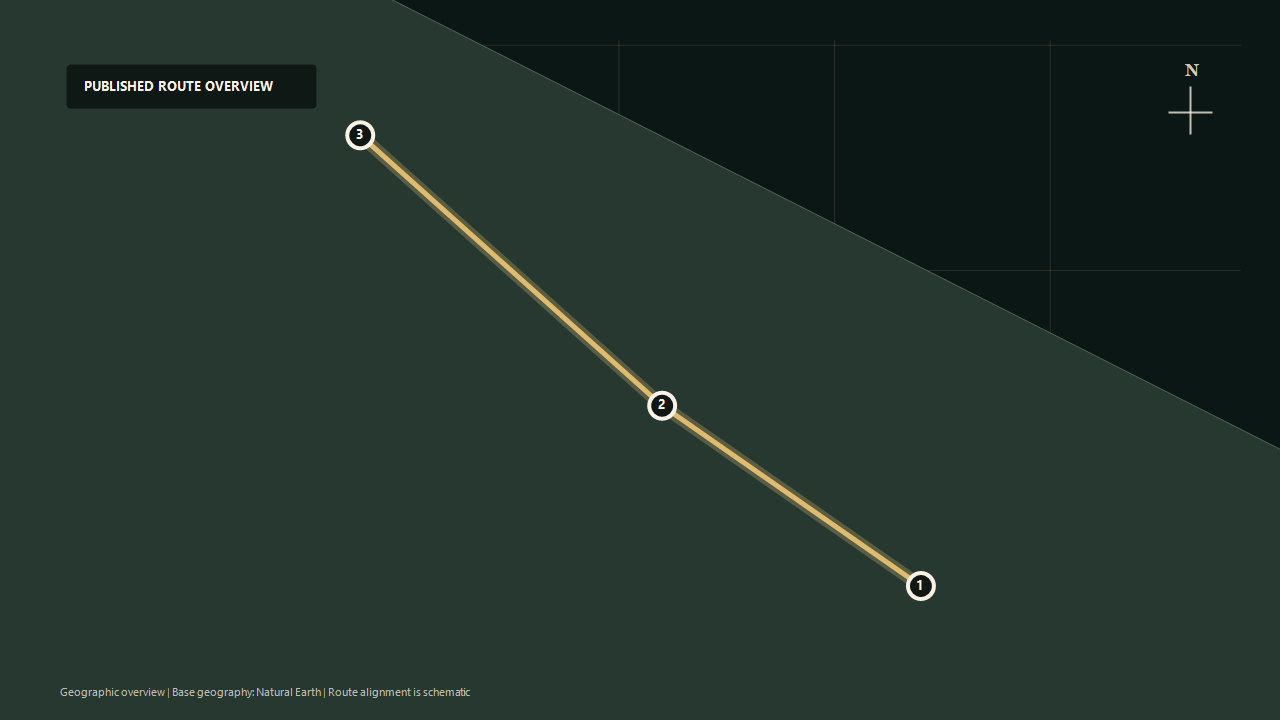 Schematic geographic route overview for Kuranda Scenic Railway: Cairns to Freshwater to Kuranda