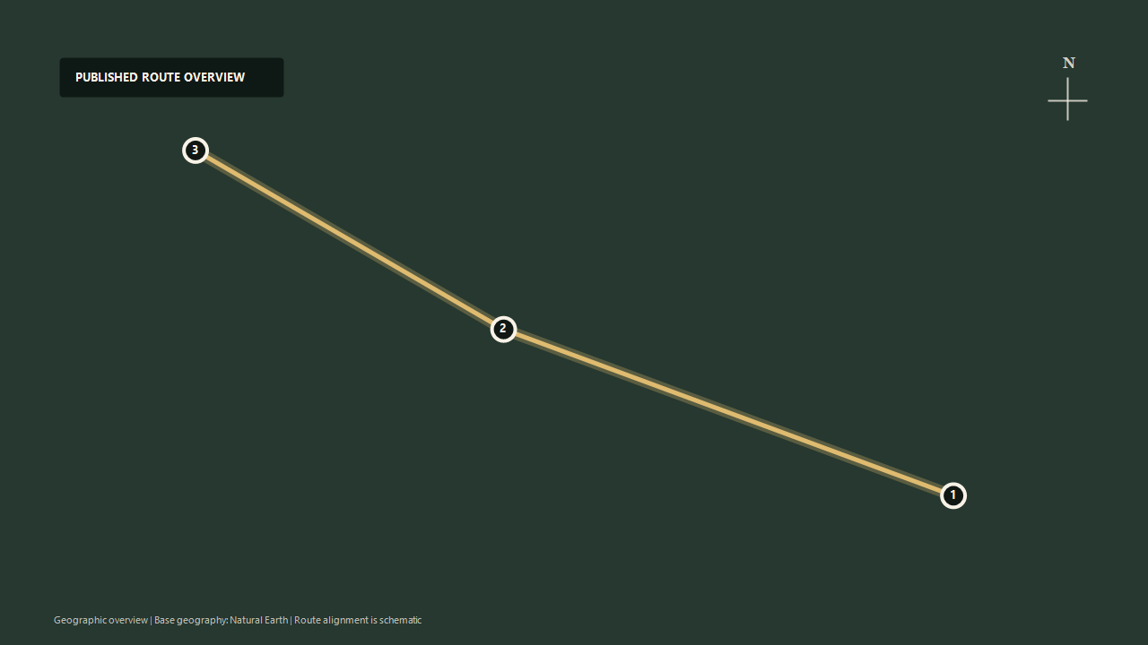 Schematic geographic route overview for Nilgiri Mountain Railway: Mettupalayam to Coonoor to Ooty
