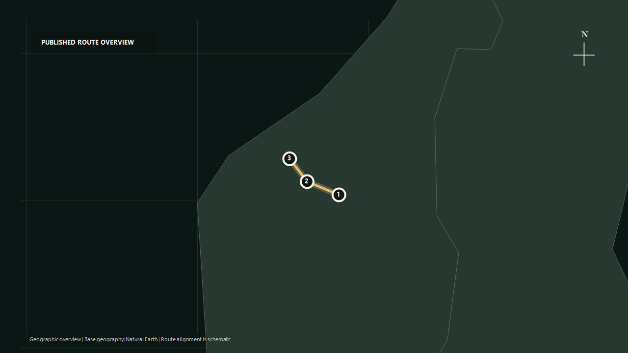 Schematic geographic route overview for Rauma Railway: Dombås to Bjorli to Åndalsnes
