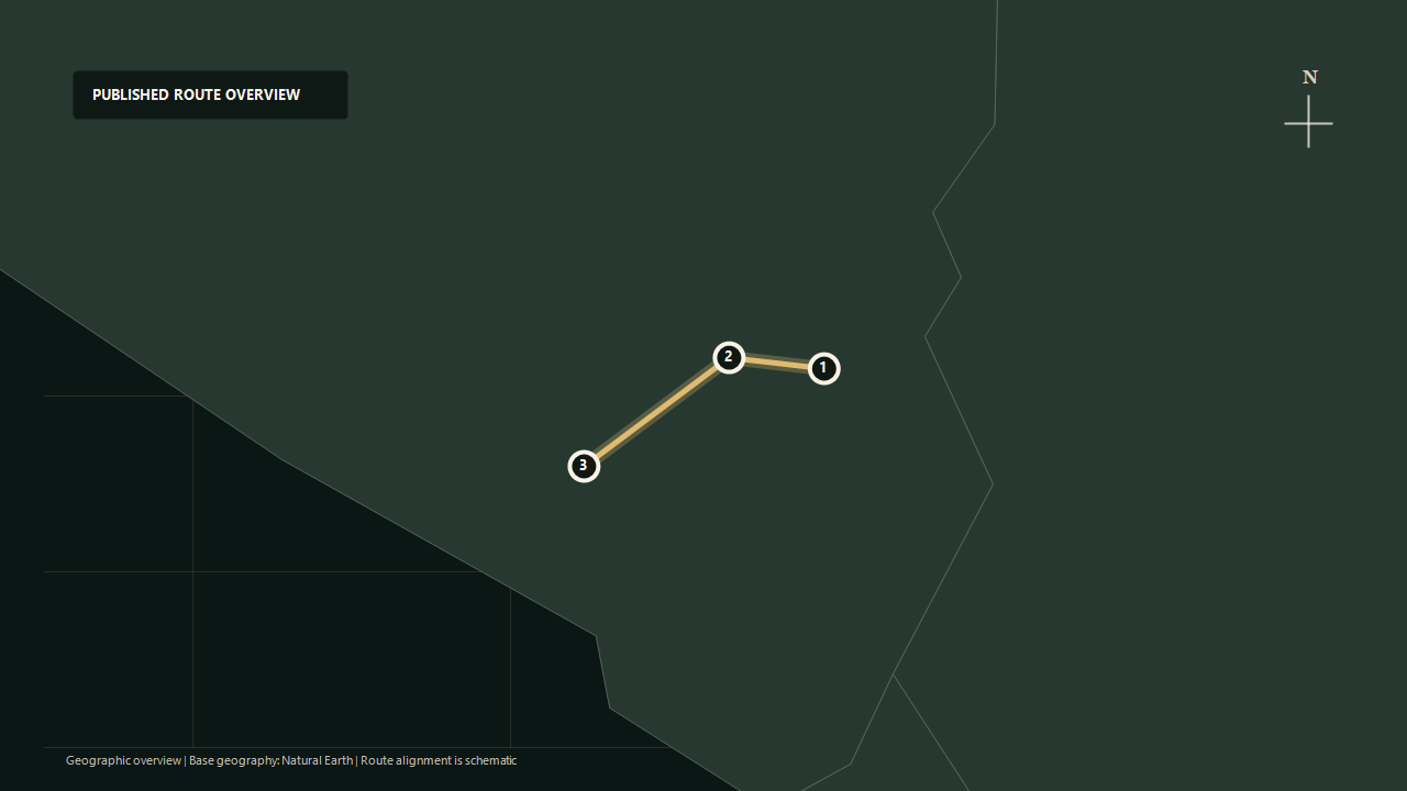 Geographic overview of the published Spirit of the Valley route: Puno to Saracocha to Arequipa