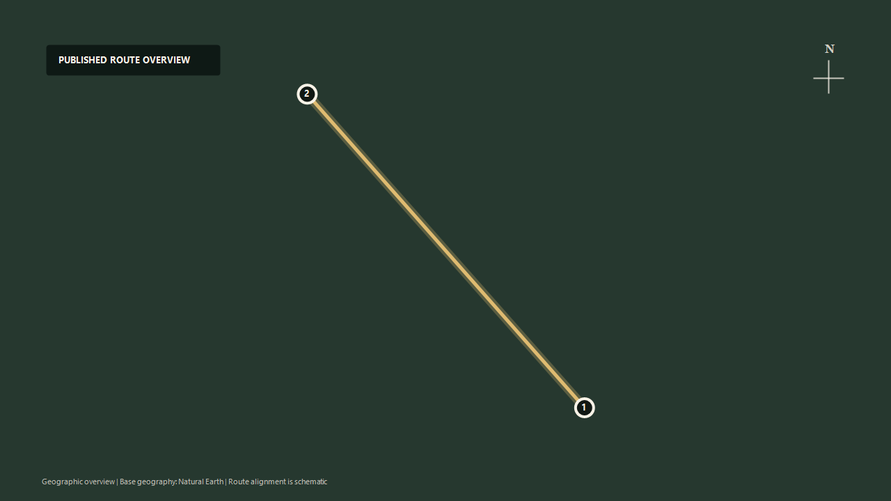 Schematic geographic route overview for Verde Canyon Railroad: Clarkdale to Perkinsville