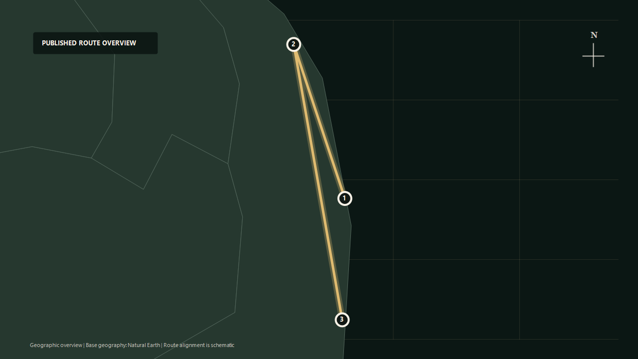 Geographic overview of the published Quy Nhon to Nha Trang route: Diêu Trì / Quy Nhon to South Central Coast to Nha Trang