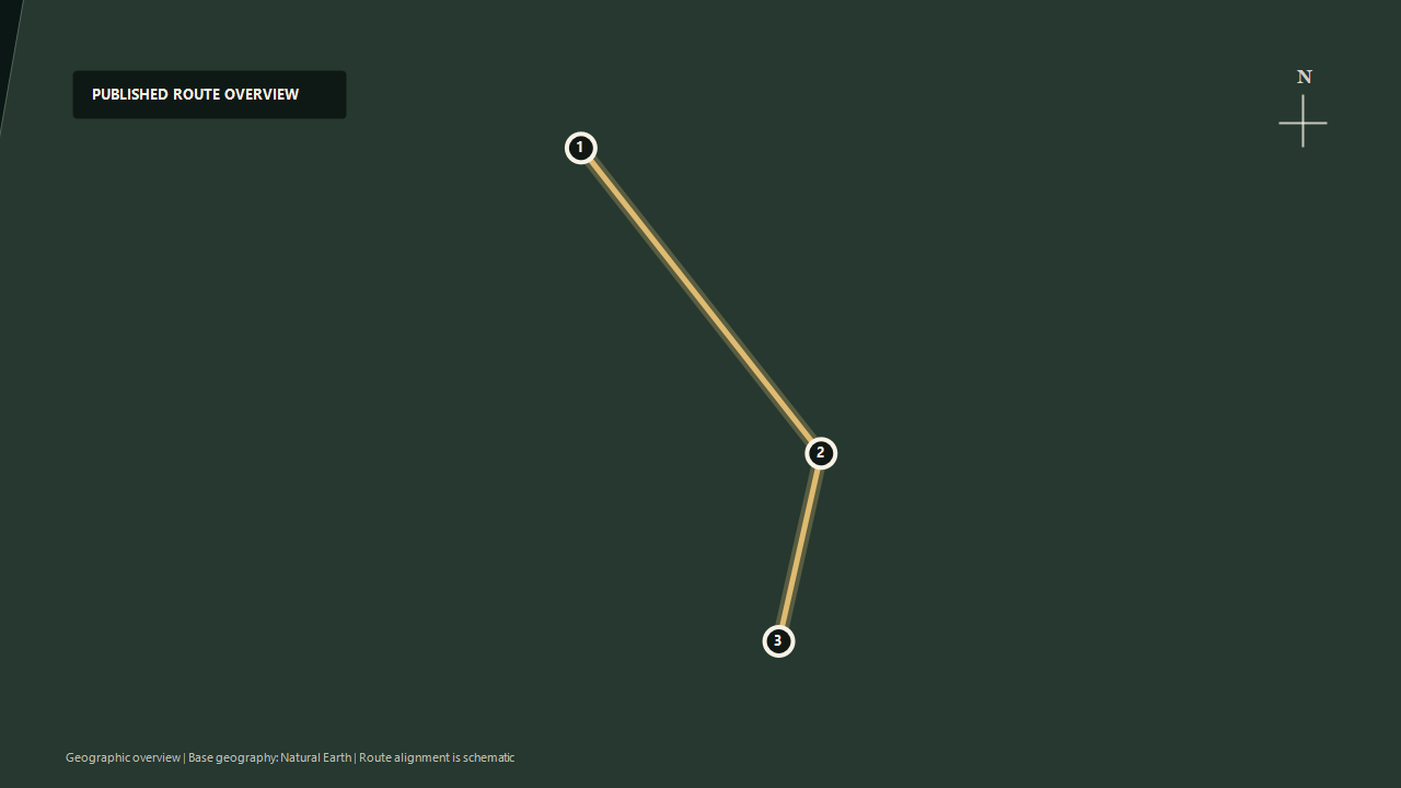 Schematic geographic route overview for Welsh Highland Railway: Caernarfon to Beddgelert to Porthmadog