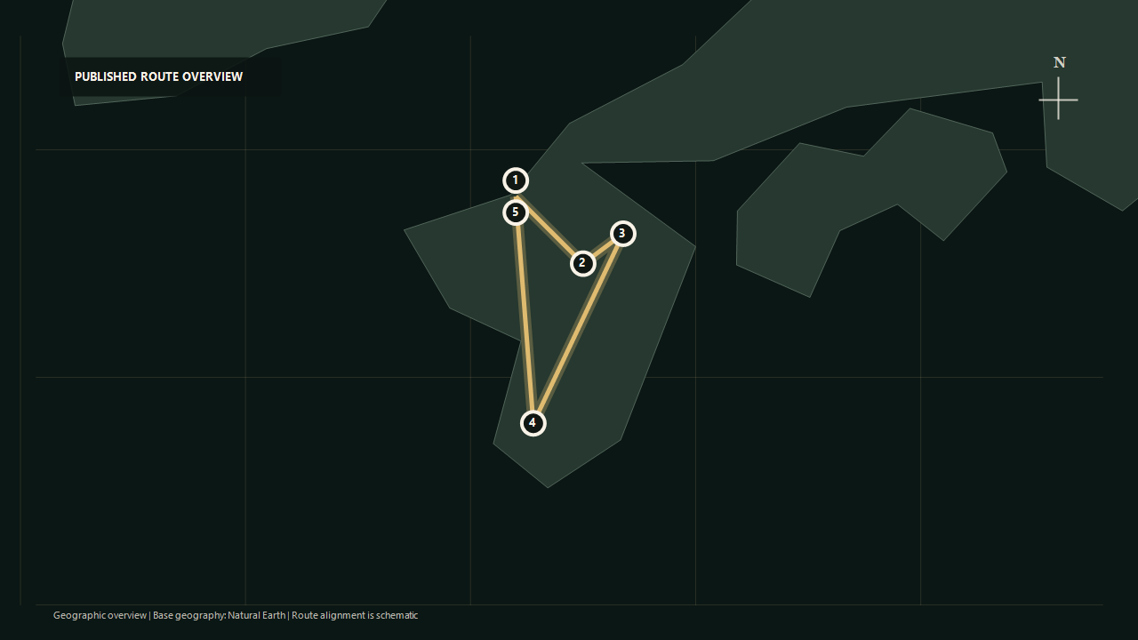 Geographic overview of the published Yufuin Journey route: Fukuoka to Northern Kyushu to Yufuin to Southern Kyushu to Fukuoka